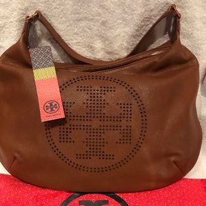 Authentic New Tory Burch logo hobo tan handbag